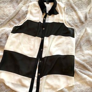 Black and white block stripe blouse